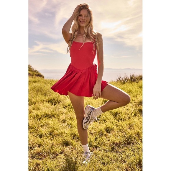 Altar'd State Dresses & Skirts - Altar'd State Solid Red Pleated Mini Tennis Dress Size XXL Fit and Flare